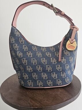 Dooney & Bourke Pink-Trim Denim Logo Shoulder Bag